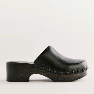 Reformation Black Leather Clogs with Stud Accents